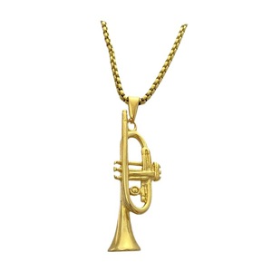 Yunnique-collar con colgante de trompeta estilo Hip Hop, joyería de acero inoxidable dorada para hombre, regalo - Product Image 5