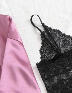 Conjunto de Pijama Sexy de Seda y Satén de Algodón de 4 Piezas con Bata, Encaje, Pantalones Cortos y Pantalones Largos para Descansar, Regalo - Product Image 3
