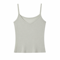 Débardeur Camisole Femme en Coton Tricoté 100% Coton, Col en V, Bretelles Fines, Coupe Ajustée, Couleur Unie, Longueur Standard, Vente en Gros
