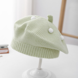 Chapeau béret en laine <span class=keywords><strong>de</strong></span> coton tricoté pour bébés garçons et filles, style artiste français, avec pompon, respirant, pour l'automne et l'hiver - Product Image 3