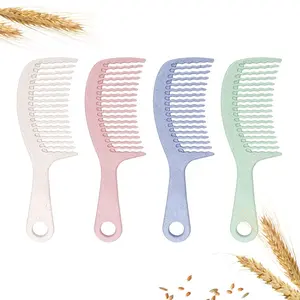 Eco Friendly Hot Comb Manufacturer Wide Wave Tooth OEM Custom Wheat Plastic Hair Combs