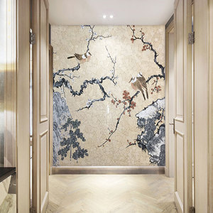 Tranh Nghệ Thuật Treo Tường Khảm Đá Cẩm Thạch Tự Nhiên Cắt Thủ Công Thiết Kế Hoa Và Chim Thanh Lịch Gạch Tranh Tường Đá Trang Trí Nhà Cửa - Product Image 2