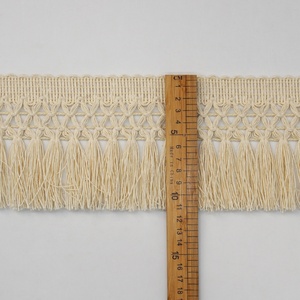 Bán Buôn Màu Be 11Cm Thắt Nút Dài May Bông <span class=keywords><strong>Fringe</strong></span> Tua Trims Cho Thảm Thảm Rèm Nhà Dệt - Product Image 3