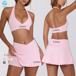 Damen Halfter V-Ausschnitt BH Tennis rock Custom Logo <span class=keywords><strong>2</strong></span>-teiliges festes atmungsaktives Yoga Golf Tennis Sport Wear Front Fitness Outfits - Product Image 2