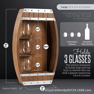 Estante para vinos de madera maciza en forma de barco de 2 niveles para botellas y copas de vino. - Product Image 4
