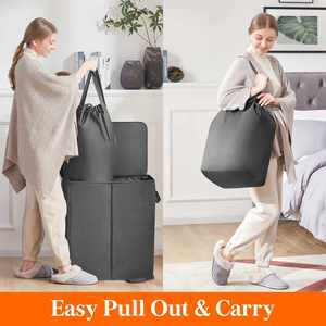 Double Laundry Hamper with Lid and Removable Laundry Bags <b>Large</b> Collapsible 2 Dividers Dirty Clothes <b>Basket</b> with Handles - Product Image 4