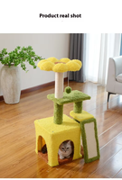 Structure d'escalade pour chat en bois de tournesol, moderne, minimaliste, personnalisable, durable et écologique, avec maisonnette pour chat