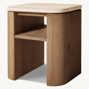 Table d'appoint carrée de style américain personnalisée Rhoohill, de haute qualité, pour salon, en chêne blanc moderne avec plateau en travertin, petite table basse - Product Image 5