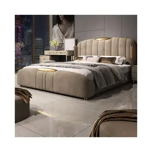 Tùy chỉnh hiện đại nhung Vua Kích thước bọc giường khung thiết kế mới sang trọng phòng ngủ thắp sáng complet ý đồ nội thất phòng ngủ thiết lập