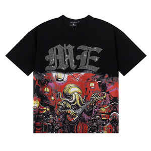เสื้อยืดโอเวอร์ไซส์สีดำพิมพ์ลายสไตล์สตรีท แขนสั้น คอกลม ผ้าคอตตอนเจอร์ซีย์ 100% คุณภาพเยี่ยม สำหรับผู้ชาย รุ่น The Mixed Emotion - Product Image 5