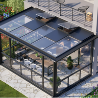 Véranda moderne sur mesure pour villa, toit plat, type indépendant connecté, double vitrage trempé Low-E, alimentation solaire, anti-corrosion, isolation thermique