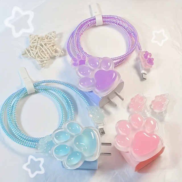 4 in 1 Various Girl Style Mobile Phone Charger Tpu Case With Cable Protector Cover for US Port Power Adapter Charge
