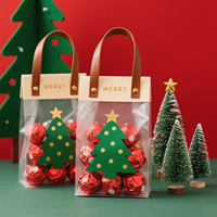 Pochette debout en PVC PE transparent personnalisée en gros sac cadeau à poignée ronde en plastique non tissé pour cosmétiques édition de Noël