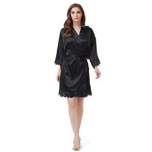 ชุดนอนผ้าซาตินสีพื้นระบายอากาศสำหรับฤดูร้อนสำหรับผู้หญิง ชุดกิโมโนสั้นประดับคริสตัลสีเงินสำหรับเจ้าสาวและเพื่อนเจ้าสาวในงานแต่งงาน - Product Image 6