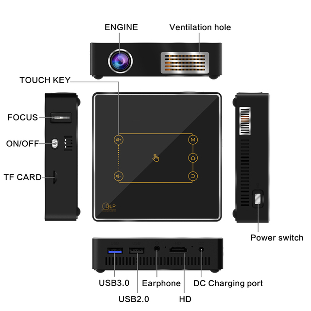 C9 Plus Portable Mini Smart Projector 4K Android 7.1 WiFi DLP Support 1080p with 150 Ansi Lumens 4000 MAh Battery