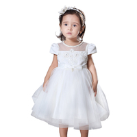 Free Shipping! Flinke Großhandel Perlen Applique Blume Mit Bogen Gürtel Organza Baby Girl Kleid Kinder kleidung