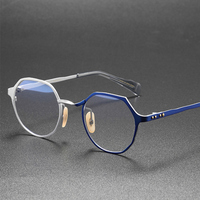 Montura de Gafas Redondas sin Aro de Titanio con Estuche, Ligeras, con Protección Anti-luz Azul, para Adultos Unisex