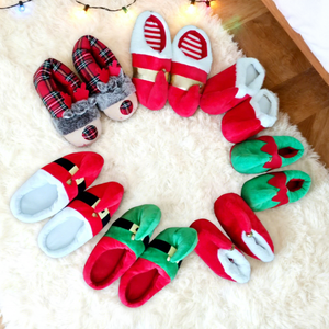 Chaussons d'intérieur en coton épais, chauds et doux, amusants, motif clown, fantaisie, pour Noël, costume de fêtes, rouge et vert, style elfe - Product Image 3