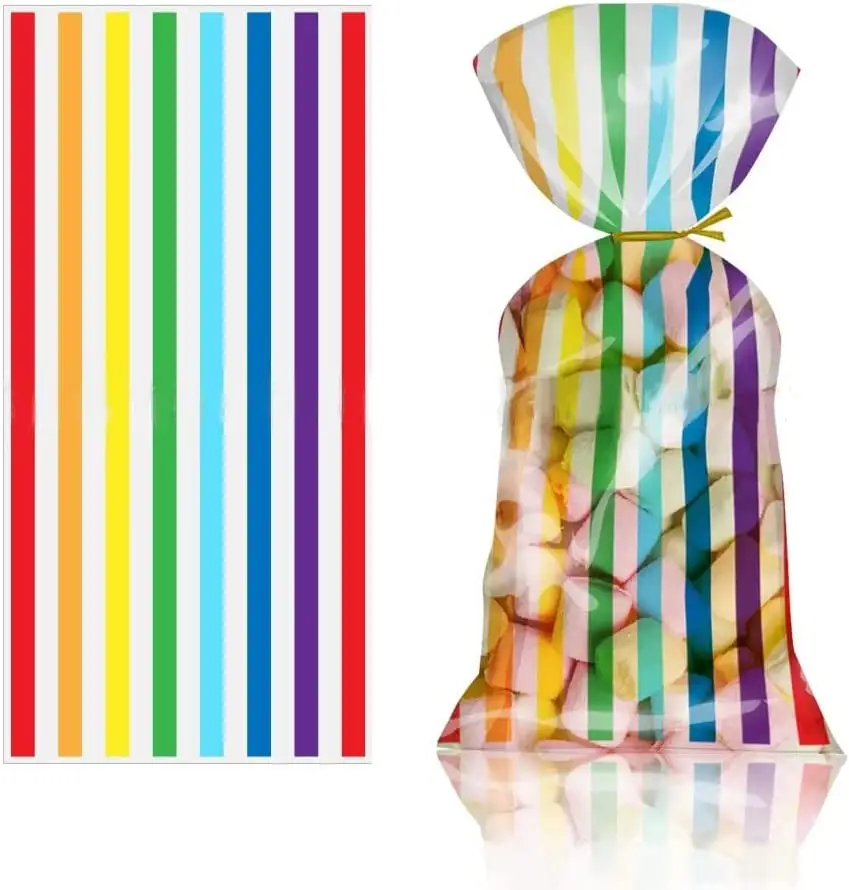 파티 셀로판 치료 가방 물방울 무늬 줄무늬 인쇄 패턴 사탕 호의 가방 무지개 셀로판 가방
