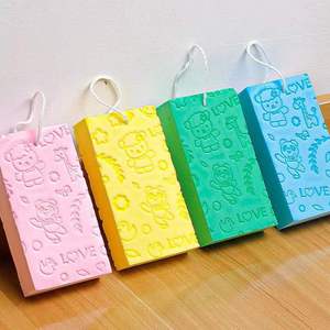 Pva Bath Sponge With Hanging Rope For Kids And Adults Gentle Exfoliating Skin Friendly Blue Yellow Pink Colors - Product Image 4