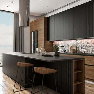 Happy houses ตู้ครัวดีไซน์กระจกประตูกระจกอ่างล้างจานหินอ่อนเทียมทำจากสแตนเลสเคลือบแล็คเกอร์แบบแยกส่วน - Product Image 2