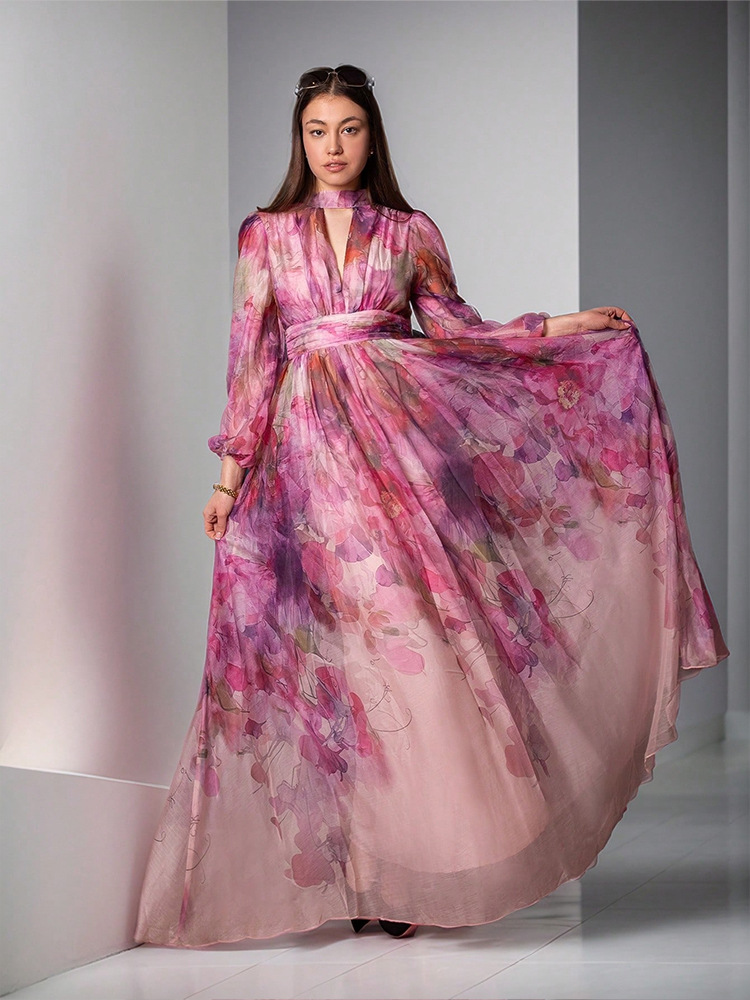 Chiffon Pink Dress with Sleeves - Elegant & Stylish