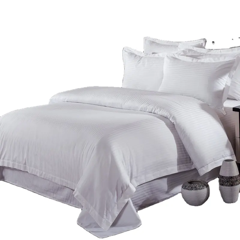New Hotel Strip Checked 100% Cotton Design Twin Size 200 Thread Count Cheap 4pcs Bed Sheet Set