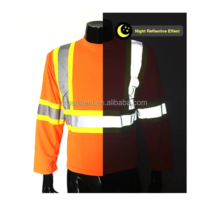 カスタムメイド100% ポリエステルメッシュラウンドネックネオンオレンジTシャツ、3.15 "インチ反射テープHi Vis