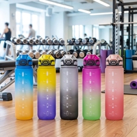 Bouteille de sport portable personnalisée de 32 oz/1000 ml avec paille, en plastique enduit, pour hommes et femmes, avec ouverture directe de 1 L