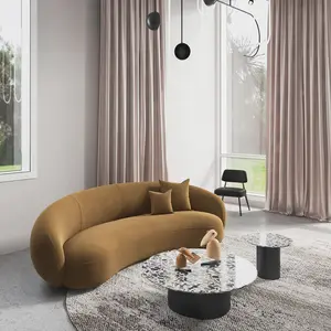 Julep Sofa 3 Tempat Duduk, Furnitur Ruang Tamu Wol Domba Modern Putih Mewah