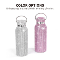 Botol Air Minum Stainless Steel Berlian Imitasi Portabel 600Ml, Botol Termos Perjalanan Olahraga Luar Ruangan Bling