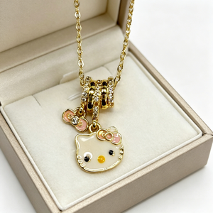 Collana con Ciondolo Kawaii Rosa con Zirconi Cubici, Placcata in Oro 18K, Catena di Perle, Gioiello a Forma di Gatto, Regalo per Ragazze, Uso Quotidiano - Product Image 2