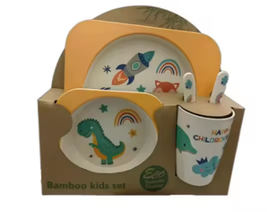 Karikatür hayvanlar unicorn dinozor baskılı çevre dostu 5 adet bebek bambu çocuk gıda-güvenli yemek Fiber bambu yemeği çocuk seti - Product Image 6