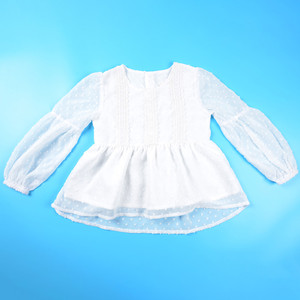 Blusas y camisas de fiesta de encaje de gasa <span class=keywords><strong>blanca</strong></span> para niñas pequeñas para primavera y verano, Diseño de manga abullonada con logotipo personalizado - Product Image 1