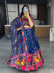 Bouteille verte art soie imprimé lehenga avec dupatta sorties confortables et tous les jours belle dupatta - Product Image 4
