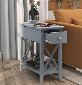 Beistell tisch mit Klapptisch und Ladestation, schmaler Beistell tisch mit Aufbewahrung schrank und USB, dünner Sofa tisch