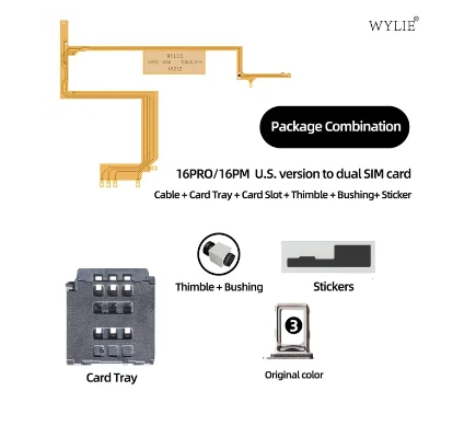 Wylie Esim DUAL SIM Adapter for iPhone 16 16 PLUS 16 Pro 16 PRO Max USA Version SIM Card Single Dual Reader Flex Slot WITH Tray