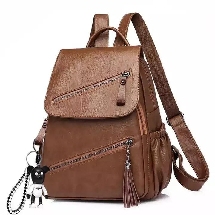 Vintage Tassel Pu Leather Multi-zip Clamshell Women Backpacks High Quality Soft School Bags High Capacity Designer Travel Bags