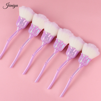 Sikat Pembersih Kuku Rambut Nylon Desain Bunga Mawar Gagang Plastik Pink Mewah Populer untuk Menghilangkan Debu Manikur
