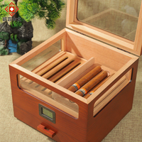 Humidor à cigares en placage de cèdre fait main avec thermomètre, boîte de rangement à 2 niveaux, étui à cigares de bureau personnalisé, boîte cadeau pour cigarettes