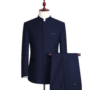 Ensemble de costumes chinois pour hommes en gros : Veste Zhongshan à simple boutonnage et pantalon (2 pièces) - Product Image 1