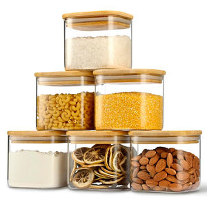 6 pièces carré haute Borosilicate 600ML cuisine confiture Longan <span class=keywords><strong>Grain</strong></span> noix bonbons épices stockage bocaux en verre ensemble avec couvercle en bambou grand - Product Image 1