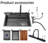 Évier de cuisine à bol unique en acier inoxydable 304 de luxe Discount Affichage numérique LED anti-rayures avec robinet Style cascade