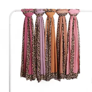 Print Long Scarves Women Colors Soft Lightweight Stylish Sunscreen All Seasons Leopard Pleated Hijab Crinkle Shawl Cotton Scarf