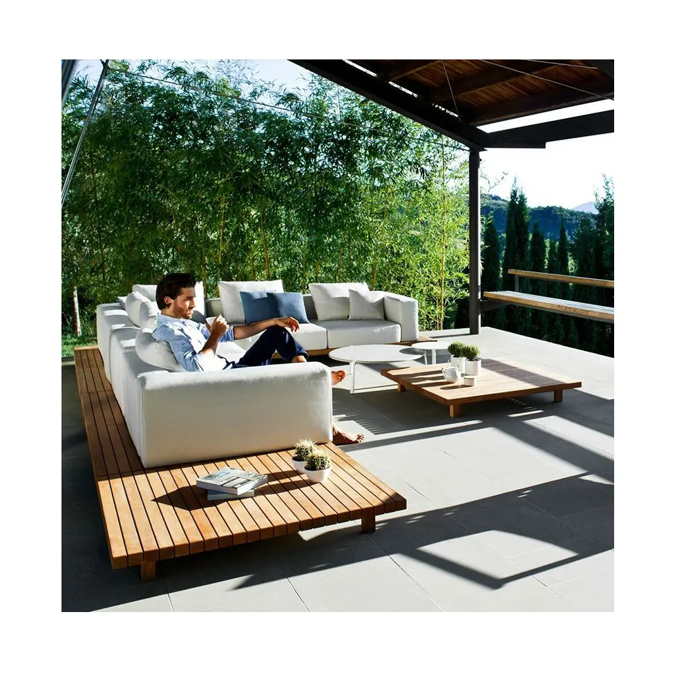 Kanepe mobilya tik modüler l-kesit katı ahşap açık veranda bahçe setleri ahşap kanepe
