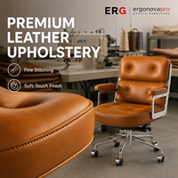 Chaise de bureau exécutive moderne en cuir avec coussin moelleux, pivotante, avec cadre en aluminium, hauteur réglable et roulettes