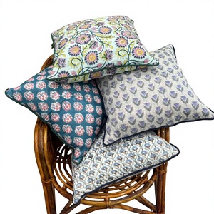 Luxury Block Print Customizable <b>Throw</b> Pillow <b>Cover</b> Any Size Cotton with Piping Drawstring Handmade Home Decor Pillows - Product Image 1