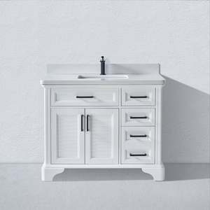 Meuble-lavabo de salle de bain en bois massif blanc classique, à poser au sol, étanche, vente chaude en Amérique du Nord - Product Image 1