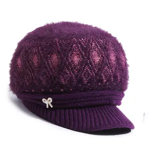 Venta al por mayor de encargo de doble grueso cálido suave de la moda de las mujeres de punto de invierno Beanie sombreros