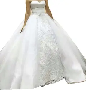 FA01 White A Line Sweetheart Ball Gown Organza Skirt Wedding Dress Customized Made Vestidos De Novias Hot Sale Wedding Gowns